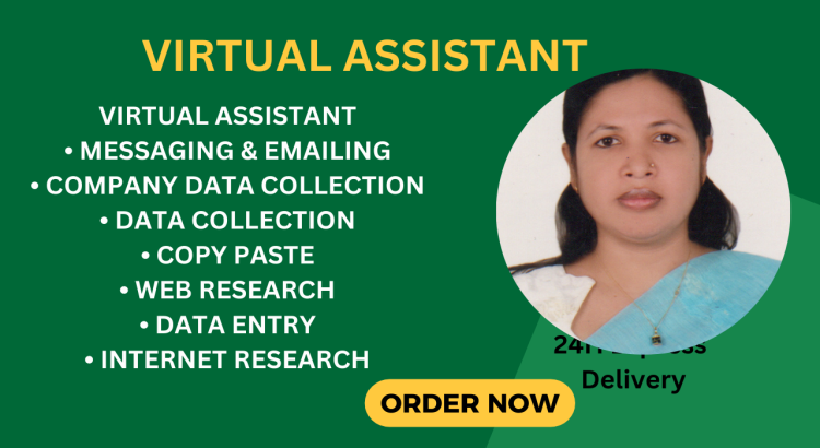 I will help you by providing Virtual Assistant | Data Entry, Web Research, Email only for $2 hours.