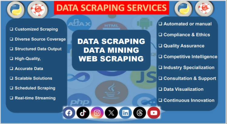 I will provide professional data scraping, mining, and web scraping services