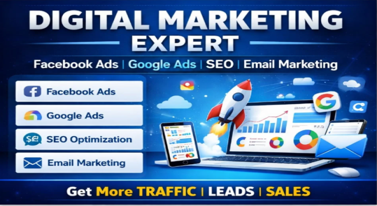 I will manage facebook ads, google ads, SEO, and email marketing